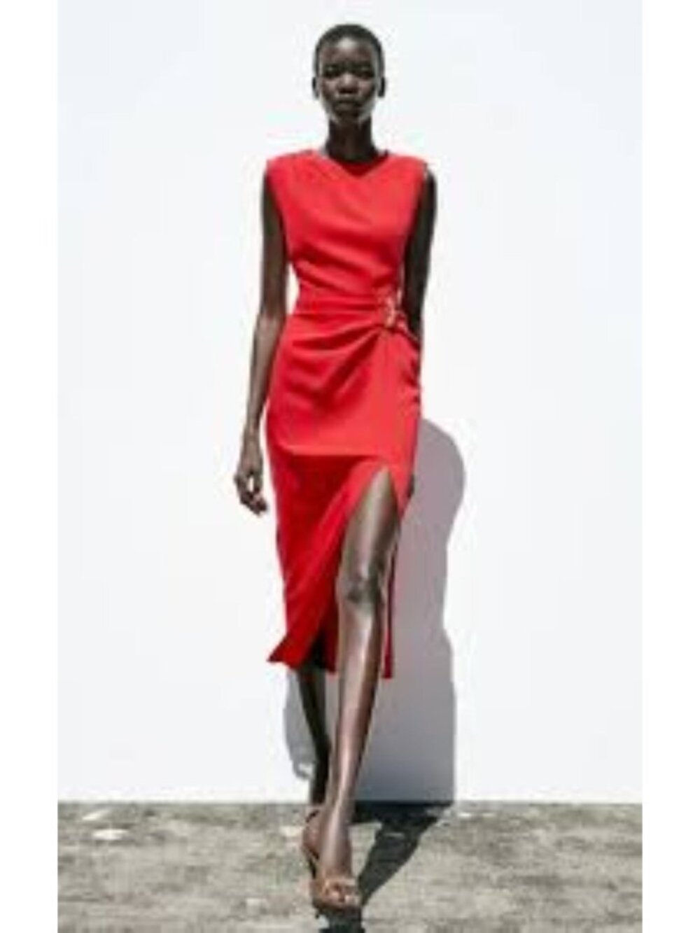 Zara Womens Dress Small Red Sleeveless Sheath Rhinestone Ruched 3897/100 NWT